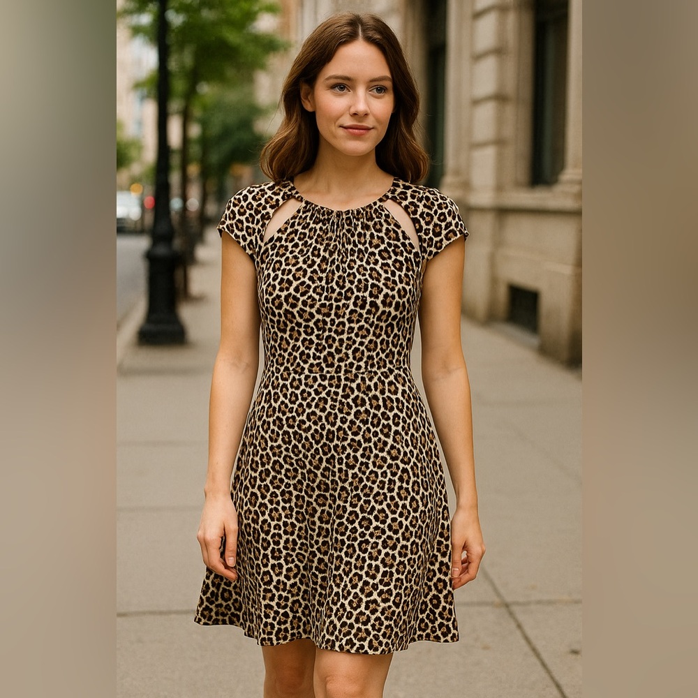 MICHAEL Michael Kors Leopard Fit & Flare Dress with Cutouts – Size M